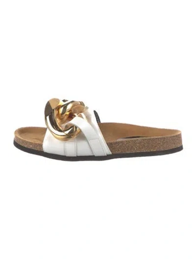 Pre-owned Jw Anderson Leather Chain-link Accents Slides In White