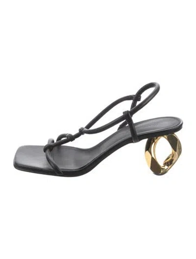 Pre-owned Jw Anderson Leather Chain-link Accents Slingback Sandals In Black