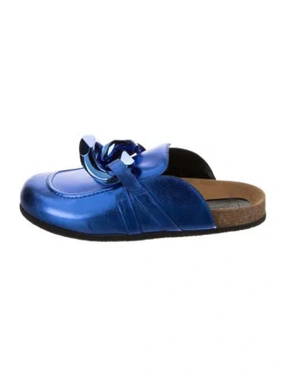 Pre-owned Jw Anderson Leather Chain-link Accents Slippers In Blue