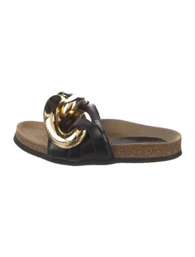 Pre-owned Jw Anderson Leather Colorblock Pattern Slides In Black
