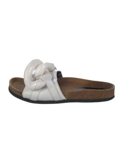Pre-owned Jw Anderson Leather Colorblock Pattern Slides In White