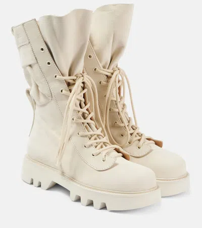 Jw Anderson Suede Lace-up Combat Boots In Ivory