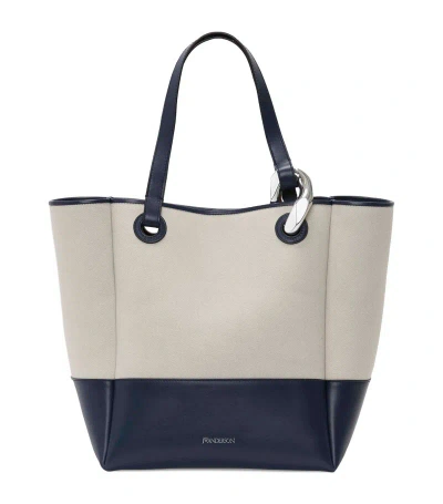 Jw Anderson Leather Corner Tote Bag In 090 Navy Grey