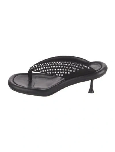 Pre-owned Jw Anderson Leather Crystal Embellishments Slides In Black
