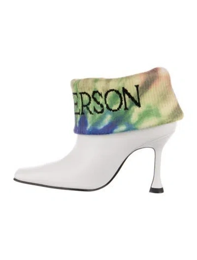 Pre-owned Jw Anderson Leather Graphic Print Boots In White