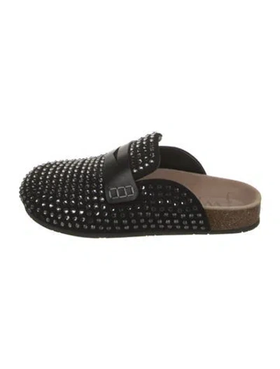Pre-owned Jw Anderson Leather Graphic Print Mules In Black