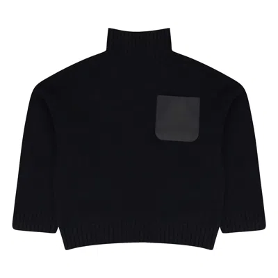 Pre-owned Jw Anderson Leather Patch Pocket Jumper 'black' | Men's Size L
