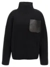 Jw Anderson Women Leather Patch Pocket Sweater In Black