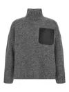 Jw Anderson Grey Sweater With High Neck And One Front Patch Leather Pocket In Wool Blend Man In Gray
