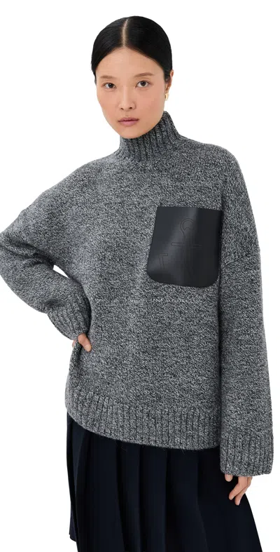 JW ANDERSON LEATHER PATCH POCKET SWEATER GREY