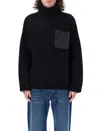 Jw Anderson Leather Patchpocket High Neck Knit In Black