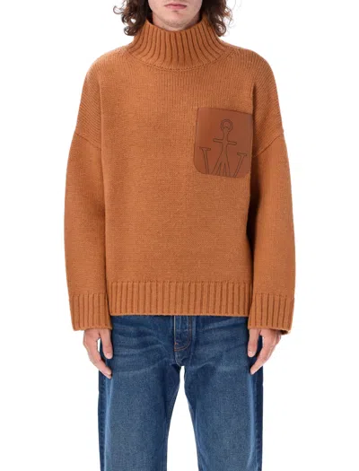 JW ANDERSON LEATHER PATCHPOCKET HIGH NECK KNIT