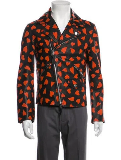 Pre-owned Jw Anderson Leather Printed Moto Jacket In Red