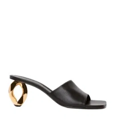 Jw Anderson Leather Sandals With Chain Embellished Heels In Black