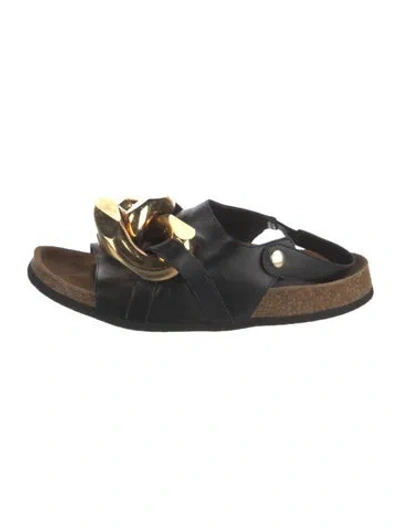 Pre-owned Jw Anderson Leather Slides In Black