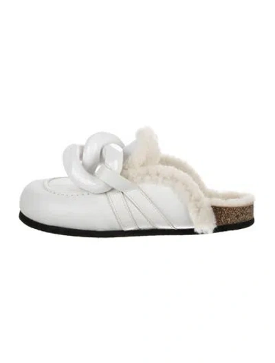 Pre-owned Jw Anderson Leather Slides In White