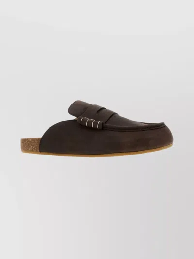 Jw Anderson Leather Stitch Detail Flat Sole Slippers In Brown