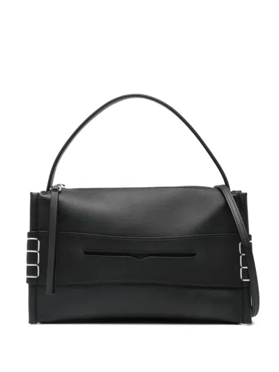Jw Anderson Loafer Embroidered Leather Shoulder Bag In Black