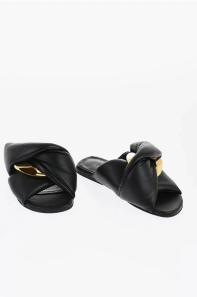 JW ANDERSON LEATHER TWIST SLIDES WITH CHAIN DETAIL