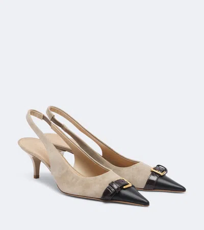 Jw Anderson Leather-trimmed Suede Slingback Pumps In Beige