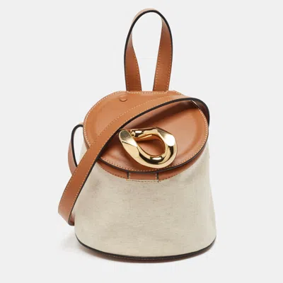 Pre-owned Jw Anderson Lid Tan/natural Leather & Canvas Bucket Bag In Brown