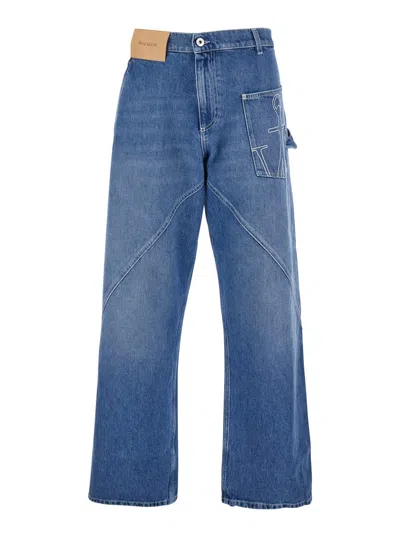JW ANDERSON LIGHT BLUE JEANS WITH TWISTED DESIGN AND ONE FRONT PATCH POCKET IN DENIM MAN