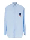 Jw Anderson Light Blue Shirt With Classic Collar And Embroidery Detail On Front And Cuff In Linen And Cotton Ble In Blue