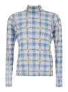 Jw Anderson Light Blue Turtleneck T-shirt With All-over Check Motif And All-over Logo Print In Tech Fabric Stret In Multicolor
