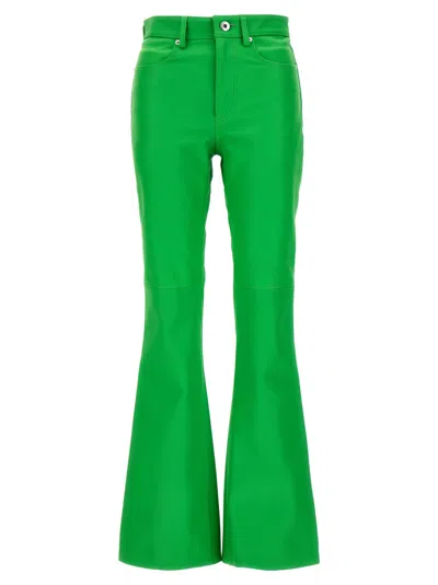 JW ANDERSON LIGHT GREEN LEATHER BOOTCUT TROUSERS