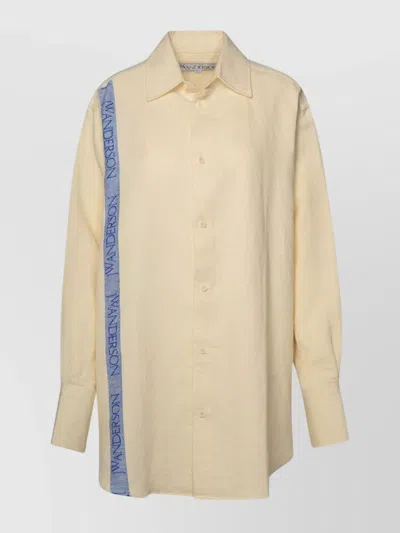 JW ANDERSON LINEN BLEND SHIRT WITH EMBROIDERED SLEEVE DETAIL