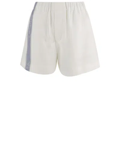 Jw Anderson Linen Cropped Trousers With Elasticated Waistband In White