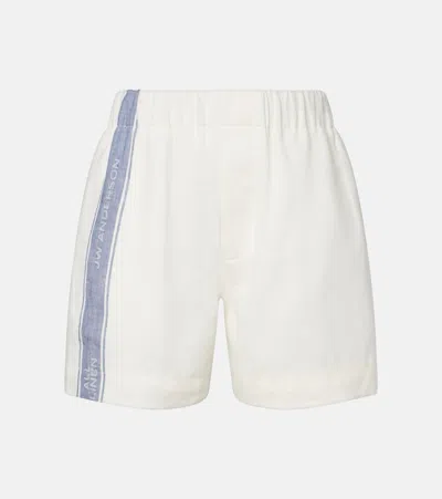 Jw Anderson Linen Cropped Trousers With Elasticated Waistband In White