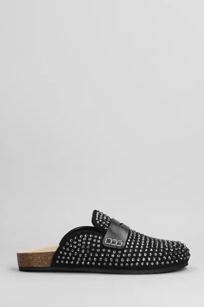 JW ANDERSON LOAFER CRYSTAL SLIPPER-MULE IN BLACK SUEDE