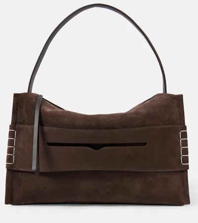 Jw Anderson Large Loafer Bag - Suede Shoulder Bag In Brown