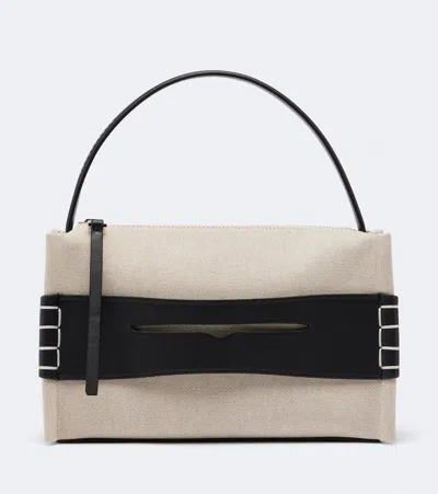 Jw Anderson Loafer Medium Canvas And Leather Shoulder Bag In Black