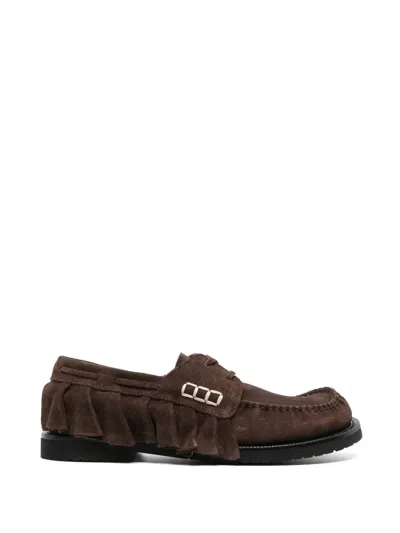 Jw Anderson Loafer Ruffle Suede Boat Shoes In Chocolate Brown