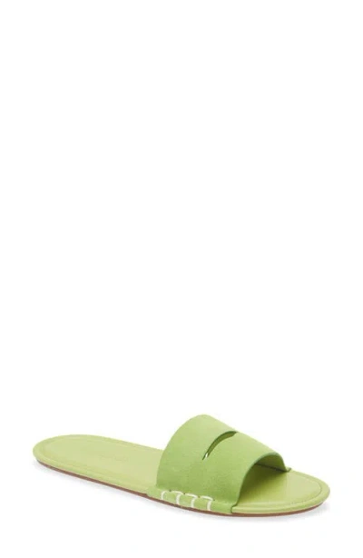 Jw Anderson Loafer Whipstitched Suede Slides In Green