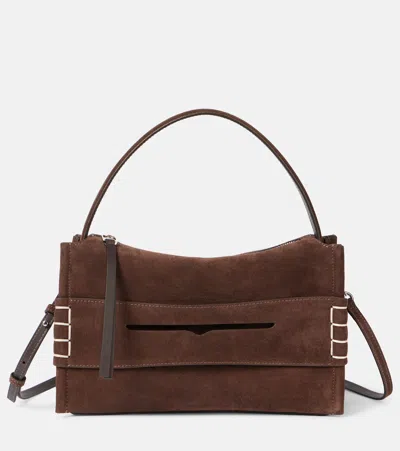 Jw Anderson Loafer Small Suede Shoulder Bag In Brown