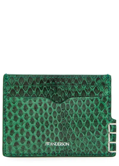 Jw Anderson Loafer Snake-effect Leather Card Holder In Green