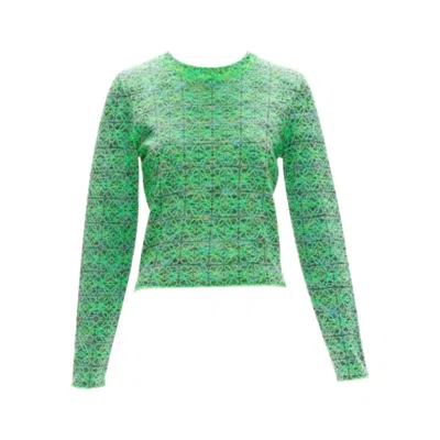 Pre-owned Jw Anderson Loewe Anagram Neon Green Logo Jacquard Cropped Sweater M