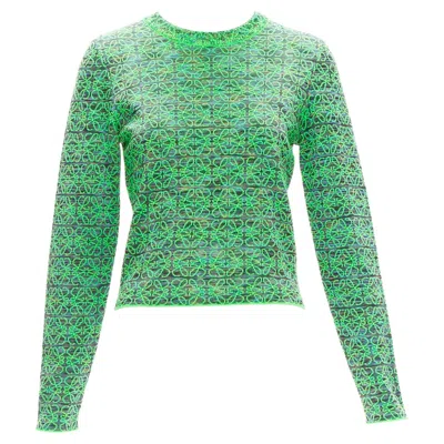 Pre-owned Jw Anderson Loewe Anagram Neon Green Logo Jacquard Cropped Sweater M