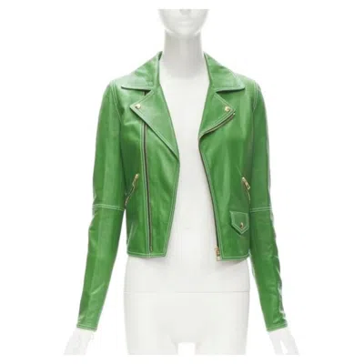 Pre-owned Jw Anderson Loewe  Kelly Green Leather Moto Biker Jacket S