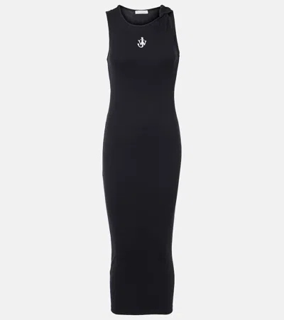 JW ANDERSON LOGO EMBROIDERY COTTON JERSEY MAXI DRESS