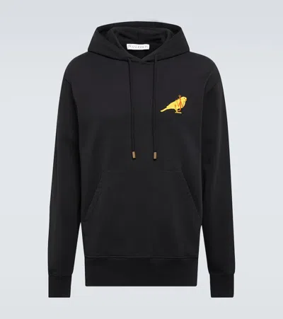 Jw Anderson Hoodie With Canary Embroidery In Black