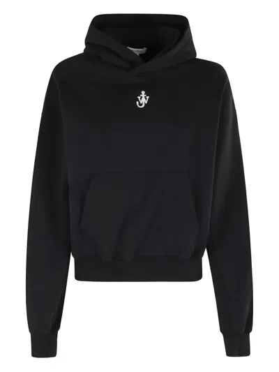 Jw Anderson Logo-embroidered Cotton Hoodie In Black
