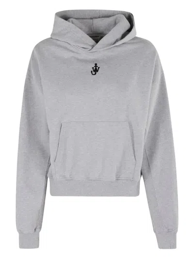 Jw Anderson Logo-embroidered Cotton Hoodie In Gray