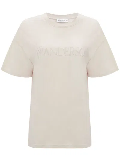 Jw Anderson Logo-embroidered Cotton T-shirt In Beige