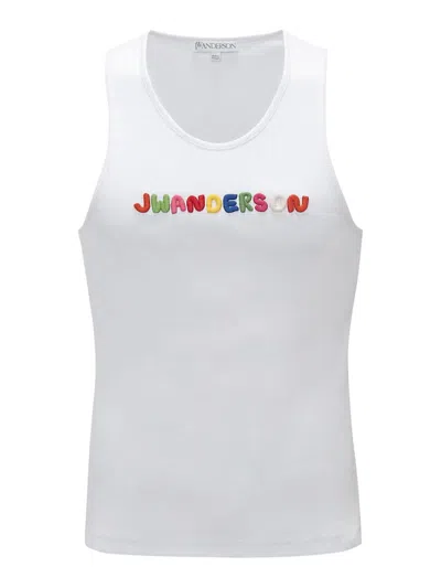 Jw Anderson Logo-embroidered Cotton Tank Top In White