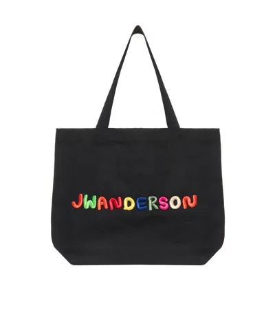 Jw Anderson Logo-embroidered Cotton Tote Bag In Black