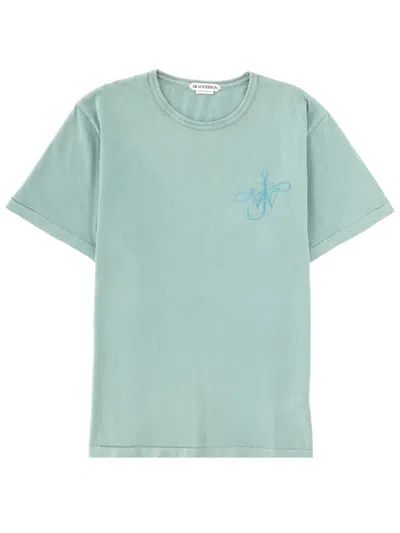 Jw Anderson Logo Embroidered Cotton T-shirt In Blue